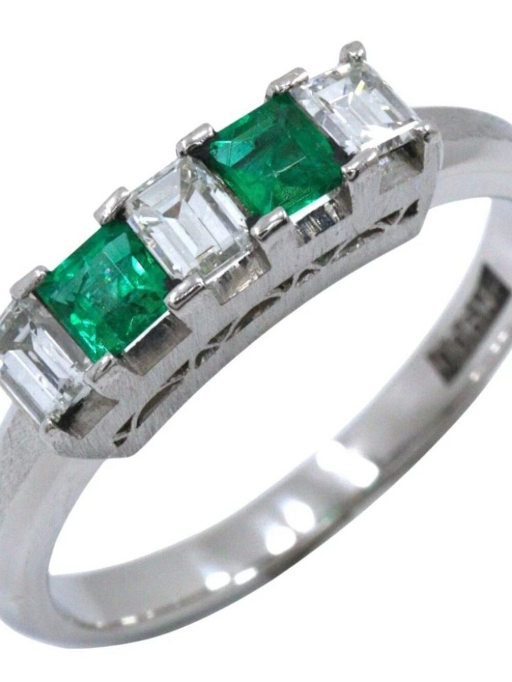 Ring Pt900Platinum/Emerald/diamond #4.7(US Size) 3.6g Women